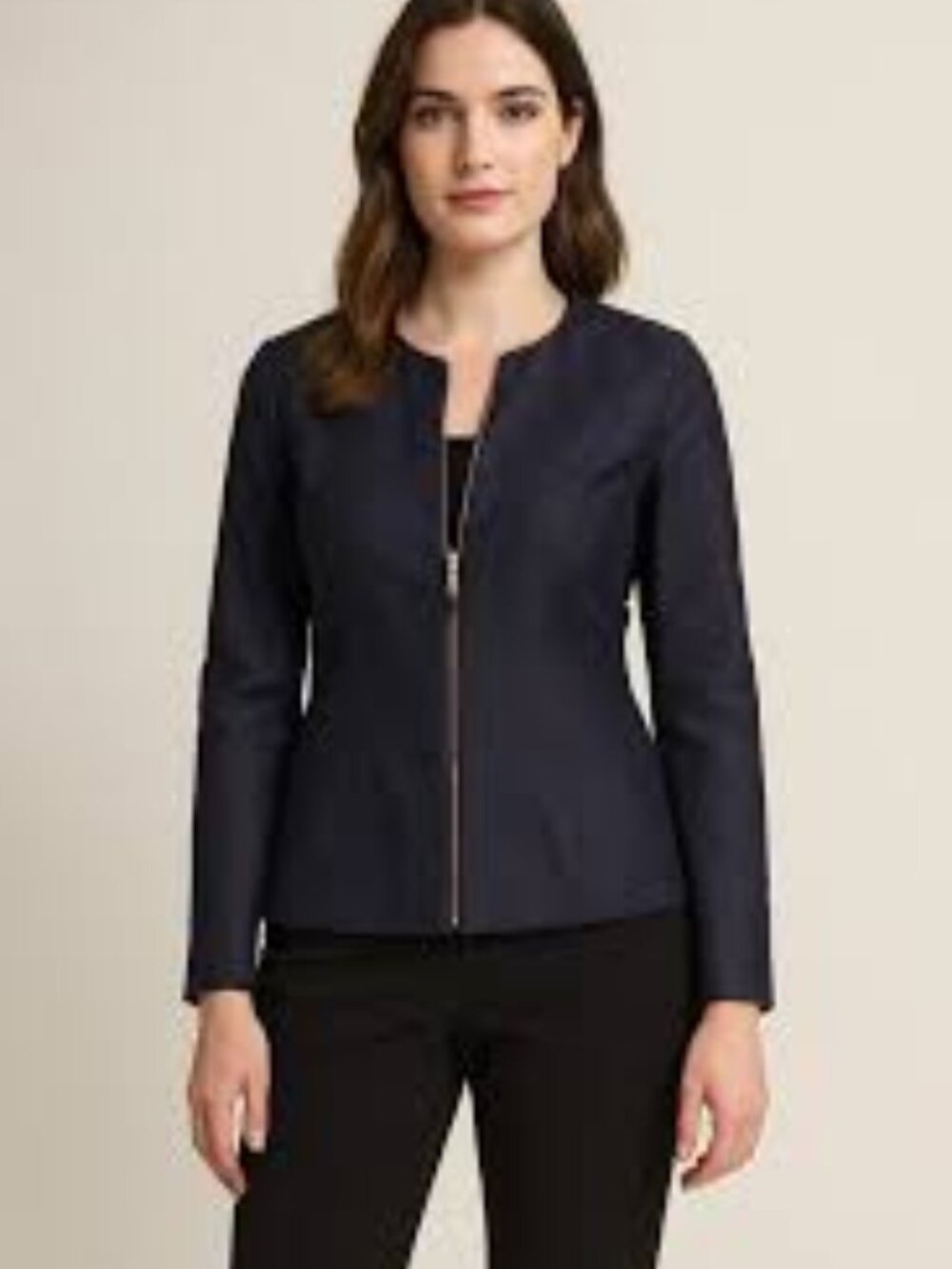 Dana Buchman Navy Blue Black Blazer Jacket Gold Zipper size 12